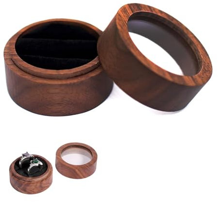 Ecrin Bague en Bois, Boite Alliance Mariage, Boîte à Bagues en Bois Rond pour 2 Bagues, Idéal pour Fiançailles, Mariage et Saint-Valentin, Design Élégant et Robuste, Fabrication Artisanale (B)
