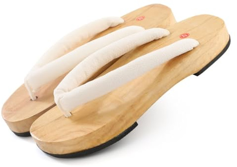 VENYAA Sandalias de Zuecos de Madera para Mujeres,Japoneses Tradicionales Zapatillas Zuecos,Ocio Kimono Zuecos de Playa Fuera de Casa Zapatillas(Size:EU 38,Color:Blanco)