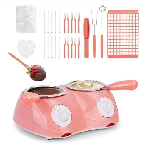 KANLVU Multi Funcional Set De Fondue De Chocolate Bricolaje Fondue Pot, Sets De Fondue Queso Eléctrico Chocolate Fondue Para Leche Mantequilla De Cacahuete(Pink double pan.)