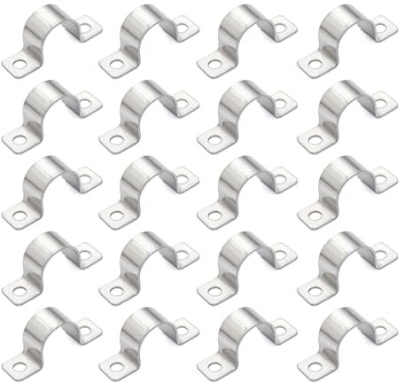 20 abrazaderas de tubo en U, 10 mm, dos agujeros, acero inoxidable, resistentes al calor y sin corrosión, ideales para uso industrial y doméstico, diámetro de 10 mm