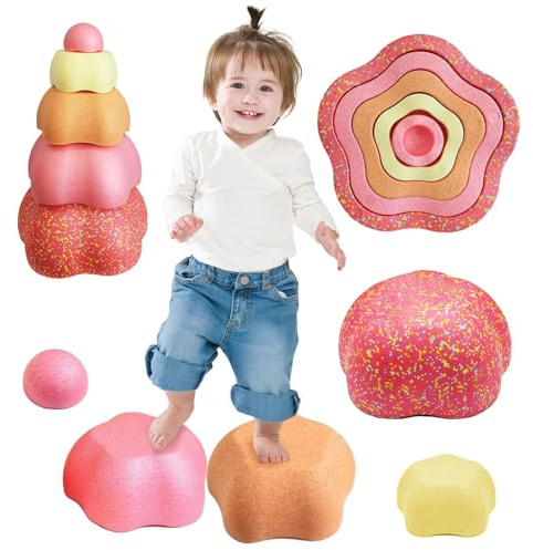 LESSETI 5 PCS Rainbow Stepping Stones for Kids, Obstacle Course Coordination Toy for Toddlers, Colorful Balance Toys for 1-3, Indoor or Outdoor Play, Birthday for Age 4 5 6+