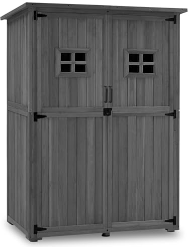 M MCombo armadio da giardino in legno, casetta da giardino piccola resistente alle intemperie, casetta per attrezzi da esterno, per area esterna balcone terrazza, 59×127×168 cm, 0912-F (grigio)
