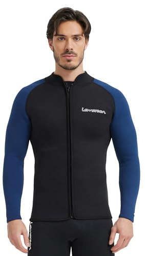 Lemorecn Wetsuit Top Men, 3mm Wetsuits Jacket Long Sleeve Neoprene Tops | Front Zip Wet Suit Jackets, Thermal Insulation, UV Protection, Diving Suit Tops for Surfing Swimming Kayaking Snorkeling