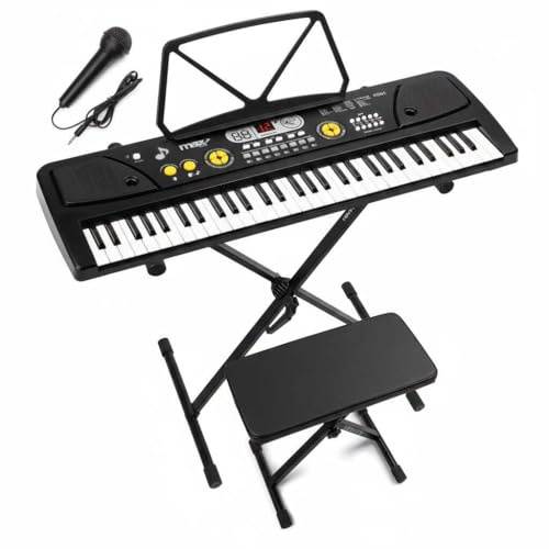 Pack MAX KD61 - Clavier/Piano 61 Touches avec Support et Banc | Piano Électronique Portable Débutant - Noir