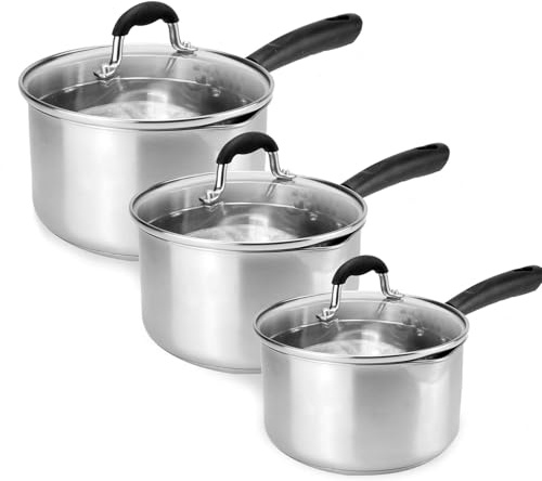 Stainless Steel Saucepan Set, 3 Piece Cooking Pan Cookware Pots