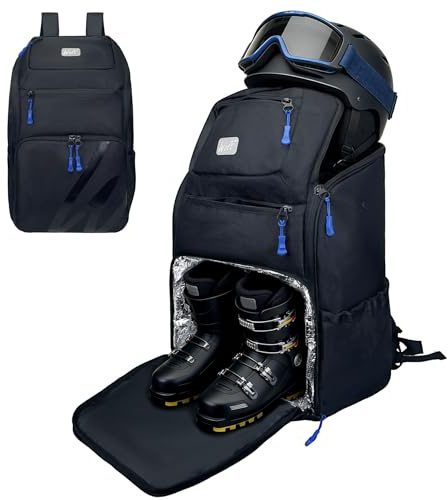 WOLT Ski Boot Bag Backpack,Waterproof Snowboard Gear Backpack,Ski Travel Backpack for Helmet Goggles Gloves&Accessories 50L Black
