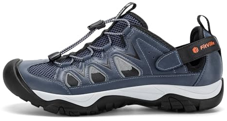 FitVille Men's Wide Fit Closed Toe Sandals with Adjustable Strap, Lightweight Walking Shoes with Arch Support, Casual Summer Sports Outdoor Shoes for Hiking, Beach, Boating