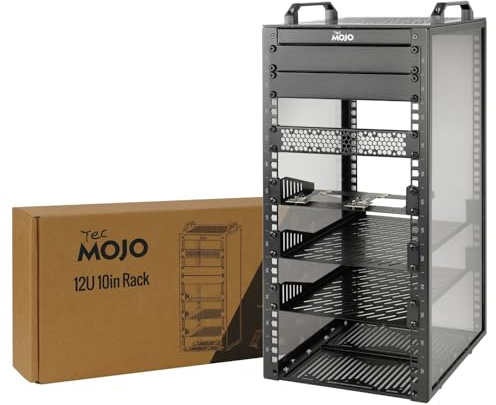 Tecmojo 10 tum 12HE 260 mm djup skrivbord ministäll, nätverksskåp med SBC-insats, mikro-HDMI till HDMI-adapterkort och blindbländare, för 10 AV-, NAS- och serverenheter, svart
