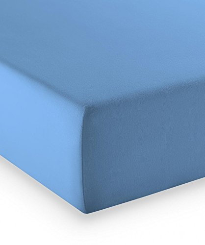 fleuresse Premium Jersey-Elasthan Spannbettlaken - alle Größen und viele Farben - Comfort 180x200 cm Mittelblau