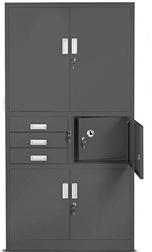 Jan Nowak Aktenschrank, Büroschrank, Metallschrank mit Tresor | 3 Schubladen, Höhenverstellbare Fachböden, Geheimfach, Pulverbeschichtet | für Büro, Archiven | 185 cm x 90 cm x 40 cm, Anthrazit