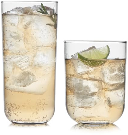 Libbey Polaris Axis Tumbler & Rocks Drinking Glasses Set of 16, Glass Cups