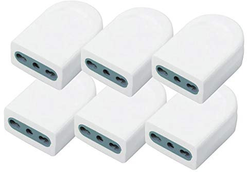 LEDLUX 6 Pezzi Presa Elettrica Bipasso 10A/16A, 2P+T Standard Italiano con Uscita Cavo Diritta, Colore Bianco, Adatto sia per spina Piccola da 10A ,anche Grosso da 16A