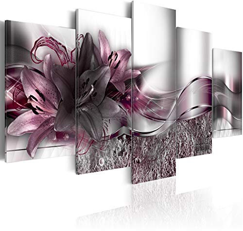 Cuadros B&D XXL - Cuadro de cristal acrílico 200x100 cm Impresión de 5 Piezas Pintura sobre Vidrio Imagen Gráfica Decoracion de Pared Abstracto - Flores Lirios Abstracto b-A-0273-k-p