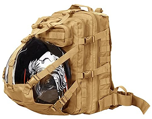 Seibertron Waterproof Large Capacity Molle Motorcycle Helmet Holder/Bicycle Helmet Storage/Hiking Helmet Bag/Backpack Also Fits Basketball Soccer Backpack Khaki