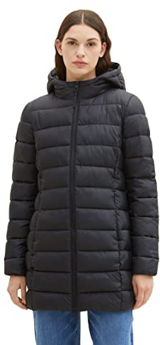 Tom Tailor Denim Cappotto trapuntato leggero da donna con cappuccio, 14482-nero profondo, S