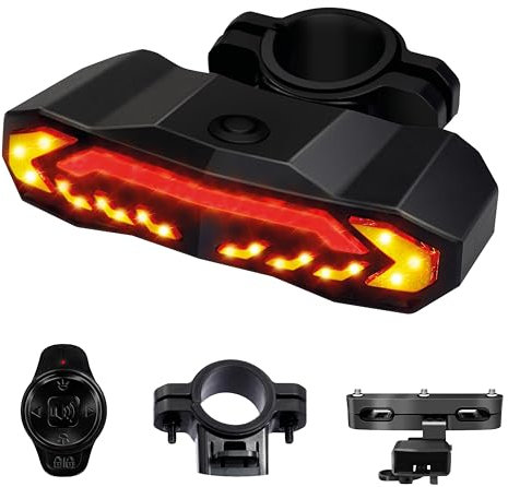 KIFLOW Luce Posteriore Bici con Frecce per Bici Elettrica, Telecomando e Sensore di Frenata | 2 Supporti Inclusi, LED 160 Lumen Ricaricabile USB, Impermeabile IP65