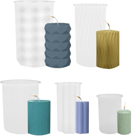 Teaque Molde de Silicona para Velas Cilíndricas 3D - 5 Piezas de Resina para Decoración del Hogar y Manualidades Artesanales Hechas a Mano