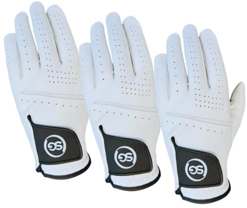 Cabretta - Paquete de 3 guantes de golf de cuero para hombre, alto agarre, agarre suave al tacto y cómodos para todas las condiciones climáticas, golfista zurdo y diestro, para principiantes y