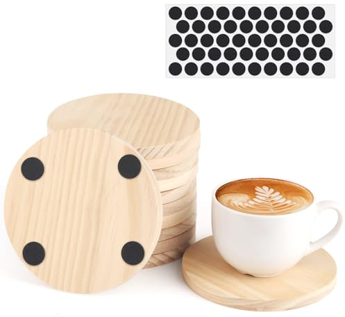 Kayqbonke Förpackning med 12 träunderlägg, 100 mm tomma naturliga träunderlägg, runda underlägg för gör-det-själv-arkitekturmodeller ritning, trägravering, träbränning, glasunderlägg