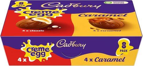 Cadbury Crème Egg and Caramel Milk Chocolate Egg, Perfect For Easter Egg Hunts, Includes 8 Eggs, 320 g (Pack of 1)