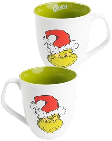 United Labels - Tazza Grinch 350 ml, Verde Bianco, Tazza da caffè in ceramica, Tazza per caffè, Tazza natalizia