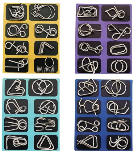 Metal Brain Teaser Puzzles, Set of 32 with Pouch, Steel IQ Games Physics Mind Metal Puzzles for Adults, Basket Stocking Stuffers for Boys Girls Adults Challenge Gifts
