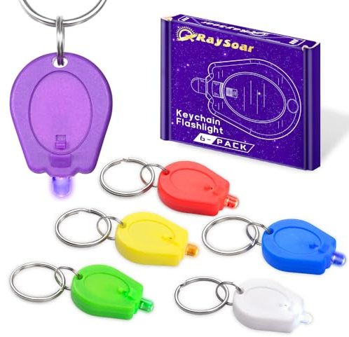 RaySoar 6 Pack 6-Color Lights Keychain Flashlight, UV Light Red Light Green Light Blue Light Yellow Light White Light Keychain Flashlight for Various Lighting Effects - 6 Colors Shell