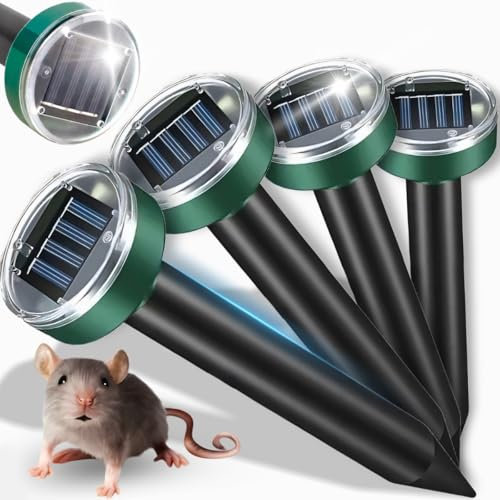 Retoo Lot de 4 répulsifs anti-taupes à ultrasons - Fréquence variable de 400 à 1000 Hz - Repousse efficacement jusqu'à plusieurs centaines de mètres de surface - Pour l'extérieur - Lutte efficace