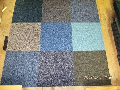20 x Mixed Colours Carpet Tiles 5m2 Heavy Duty Commercial Premium Retail Office Flooring Random, Bitumen Backed