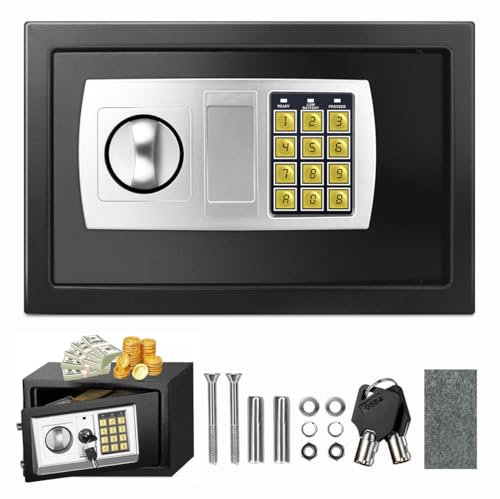 Cassaforte elettronica da 8,5 l per mobili, mini cassaforte impermeabile e ignifuga, cassaforte da parete con serratura digitale e 2 chiavi per casa/ufficio/supermercato, deposito di denaro