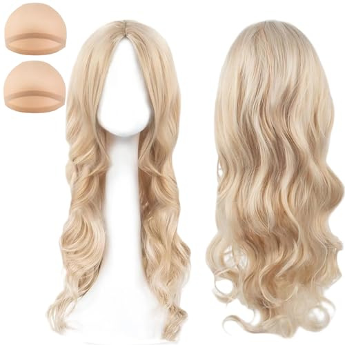 Parrucca Donna Bionda Lunga,70 cm Lungo Ondulato Parrucche Resistente,Per la Vita Quotidiana,i Cosplay e le feste Parrucche Ricce