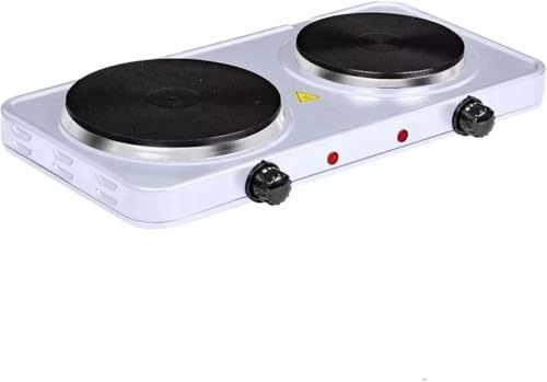ZANBEEL Electric Double Hot Plate – 2500W Portable Twin Hob Cooker (1000W + 1500W), Adjustable Temperature Control, Compact Tabletop Stove for Cooking, White