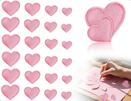 AOYEGIC 24 stycken hjärtbroderade lappar, stryklappar lappar, broderilappar, lappar att sy på, för jacka, skjorta, kjol, mössa, ryggsäck, jeans (rosa)