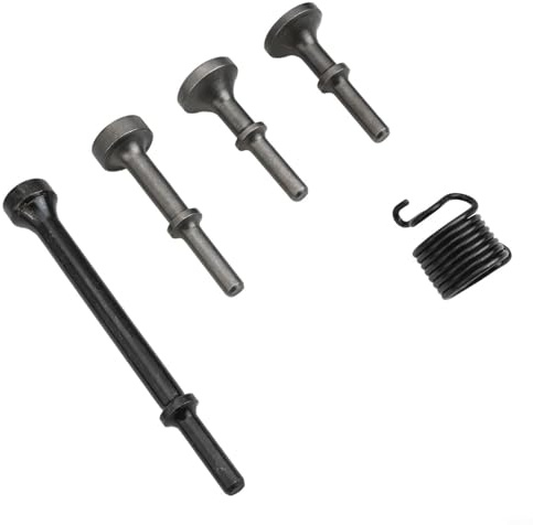 Gdfnmogo Juego de 5 brocas de martillo de aire con resorte, kit de cincel neumático de aleación de acero para dar forma a metal, remachar, reparación de neumáticos, prensado de bordes, rotura de rocas