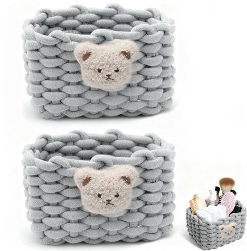 yolzhxe 2 Pezzi Cestini Portaoggetti in Corda di Cotone 20x15x13 cm, Grigio | Cesto Portaoggetti Intrecciato, Decorativi Cesta Porta Oggetti, per Camerette, Bagno, Camera Da Letto