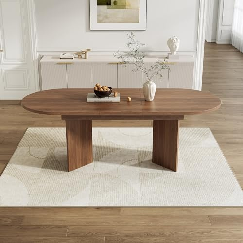 Kebnor Mesa de comedor extensible, adecuada para 4-6 personas, mesa de comedor con esquinas redondeadas, tapa de mesa engrosada, estilo simple extensible (nogal, 120/160 x 80 cm)