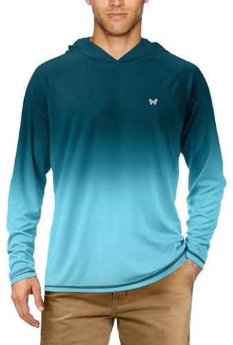 WISMBOX Men's UPF 50+ Sun Protection Hoodie, Quick Dry Lightweight Long Sleeve Rash Guard for Running Fishing & Outdoor Sports