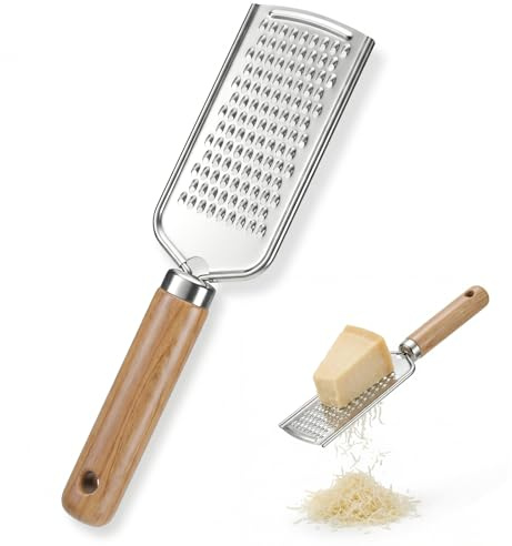 JJUNW Zestenreibe Aus Edelstahl, Zitronenreibe mit Buchenholzgriff, Knoblauchreibe Handreibe Ingwerreibe Küche Feinreibe Mit Scharfer Reibefläche für Parmesan Zitronen Schokolade Muskat