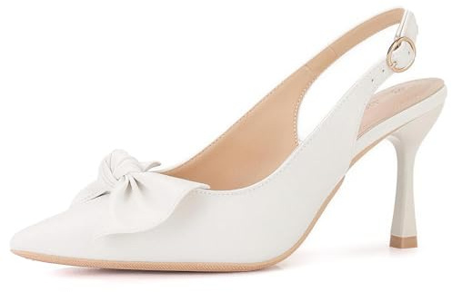 Dam rosett med slingrygg klackar spetsig tå stilettpumpar klänning klackar justerbar rem rem slingback pumps bröllop gästskor brudfest klackar datum nattskor vår sommar