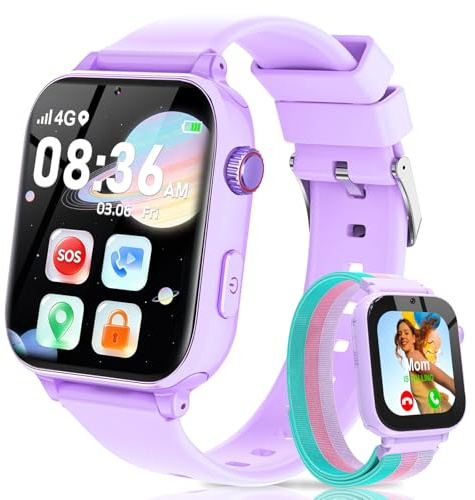 4G Orologio Smartwatch Bambini, Smartwatch per Bambini con GPS, SOS, Videochiamata/Telefono/Chat, Modalità Scuola, Sveglia, Contapassi Smartwatch per Ragazze e Ragazzi dai 4-12 Anni (Lilla Chiaro)
