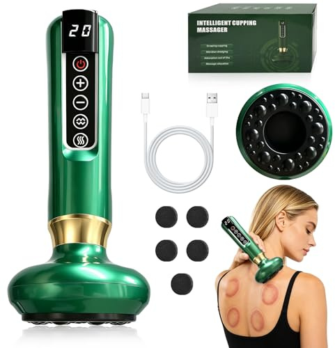 TZEKING Dispositivo de Masaje de Ventosas Eléctrico,Raspador Eléctrico,Masajeador de Mano Ajustable,con 12 Programas y 4 Modos,Masaje de Cuerpo entero,Gua Sha,ventosa