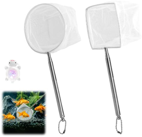 JYYWTSI 2 Piezas Red para Acuario, Mini Red para Peces de Acuario con Mango Telescópico de Acero Inoxidable, Malla Fina para Peces Pequeños y Gambas Accesorios Acuario para Limpiar Pecera Pequeña