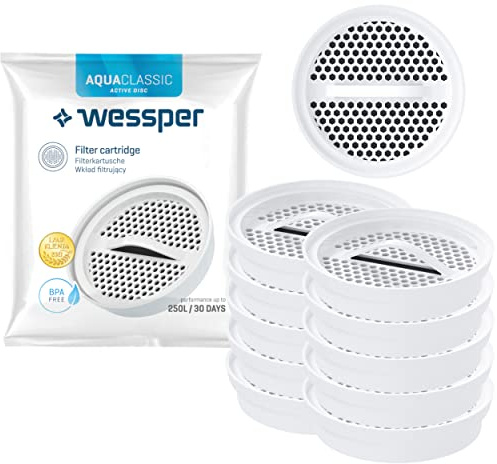 Wessper Wasserfilter Kartuschen Classic Active Disc, Filterpatrone 58 mm x 15 mm, Ncht Gwebte Aktivkohle| Kompatibel mit Brita Classic, Dafi Classic, PearlCo Classic, Anna Monomax – 10er Pack
