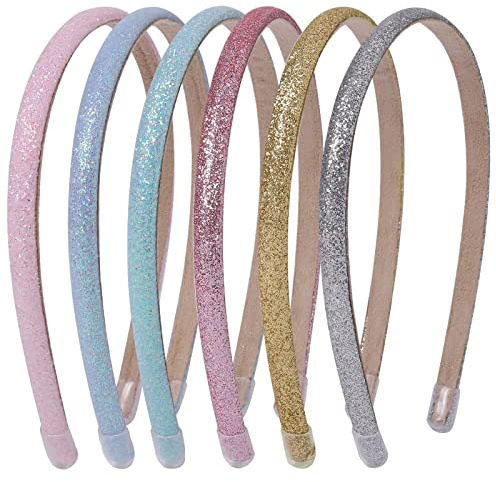 Candygirl 6Pcs Sequin Coated Headbands Glitter Headband for Women Girls,0.8cm Sequin Headband Glitter Alice Bands for Girls Women Glittery Hair Hoop Girl Headbands