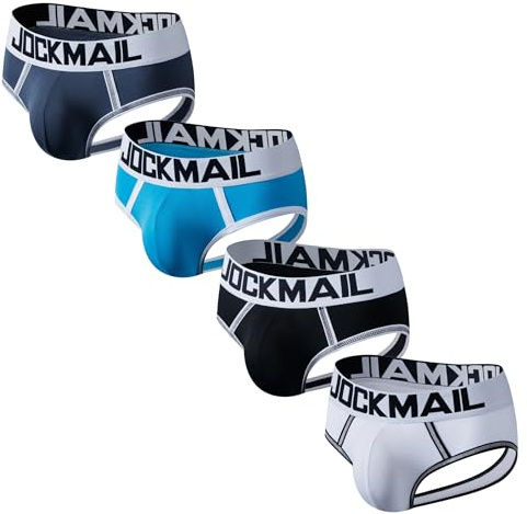 JOCKMAIL 4 Stück/Pack Sexy Herren Slips Unterwäsche Herren Slip Pack Super Sexy Baumwolle Unterwäsche Pack (M, Blau + Weiß + Grau + Schwarz)