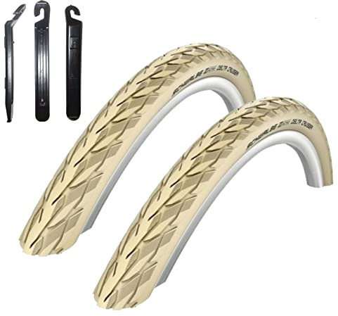 2 x Schwalbe Delta Cruiser Plus Fahrradreifen Decke in Creme mit Reflex 37-590 (26 x 1 3/8) inkl. Reifenheber