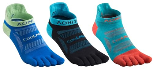 Azarxis 3 Par Calcetines de 5 Dedos Coolmax Secado Rápido Calcetines Deportivos Cómodos para Correr Senderismo al Aire Libre（01 - Azul Oscuro + Azul Claro + Negro, M）
