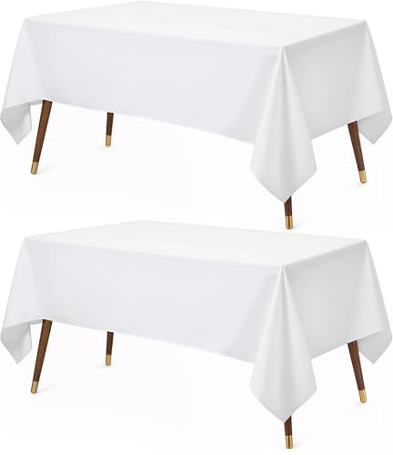 Utopia Kitchen Rectangle Table Cloth 2 Pack [60x120 Inches, White] Tablecloth Machine Washable Fabric Polyester Table Cover for Dining, Buffet Parties, Picnic, Events, Weddings and Restaurants