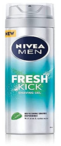 NIVEA Men Fresh Kick Shaving Gel (200 ml), gel da barba rinfrescante, gel da barba per uomo infuso con menta e acqua di cactus, gel da barba da uomo
