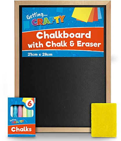 SOL Chalkboard with Chalk & Eraser Set, 21 x 28cm Small Chalkboard for Kids, Lightweight & Portable Blackboard with Wooden Frame, Wall Mounting, Ideal for Home, Office, Classrooms & Creative Drawings